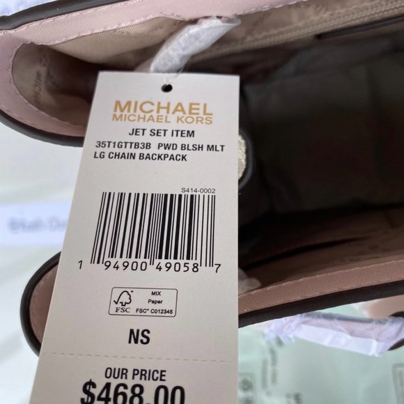 Michael Kors Backpack Jet Set MK Logo Large Chain Backpack Powder Blush Multi - Picture 7 of 11